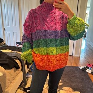 Farm Rio Colorful Cable Knit Women's Sweater size XL